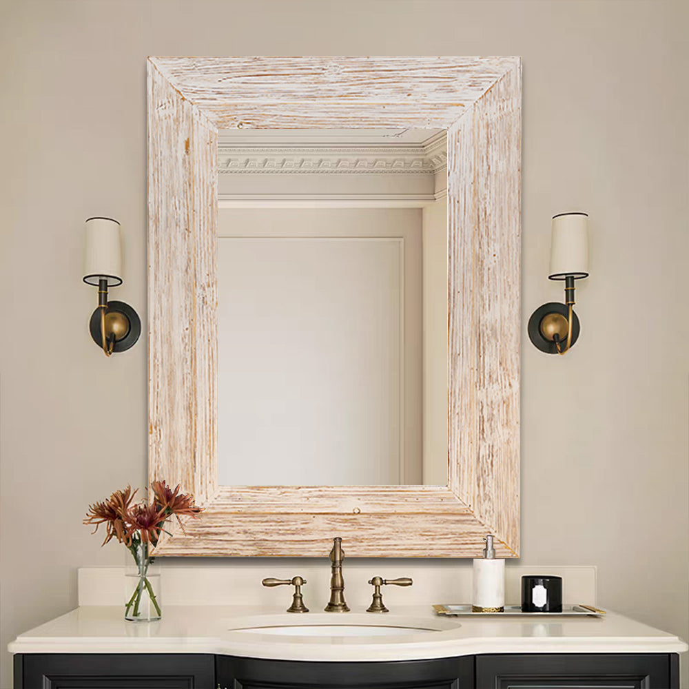 White Wash Wood Frame Wall Mirror - FLM46