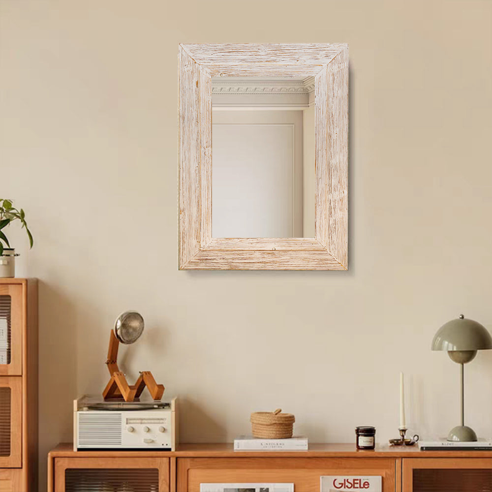 White Wash Wood Frame Wall Mirror - FLM46