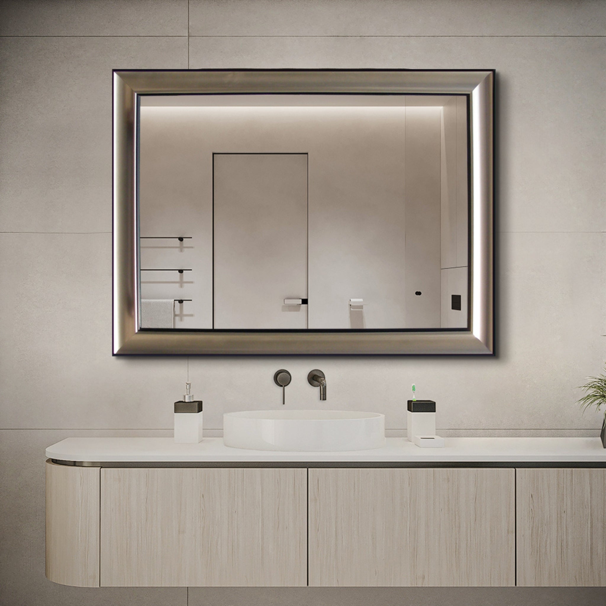 Modern Silver Frame Bathroom Mirror - FLM23