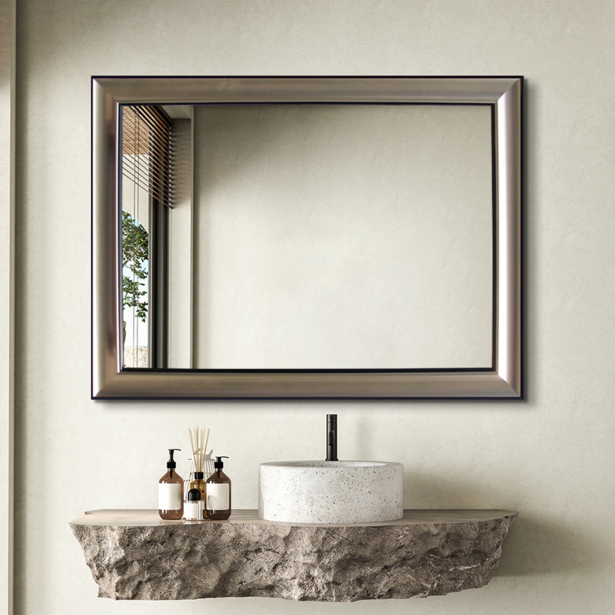 Modern Silver Frame Bathroom Mirror - FLM23