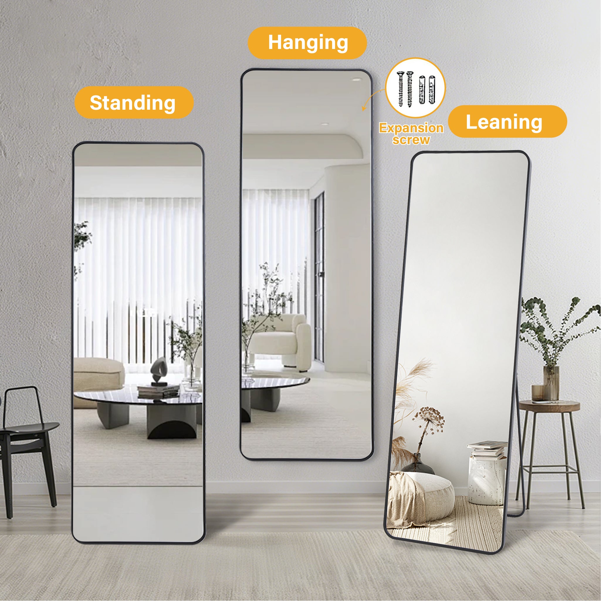 Black Full Length Mirror (Explosion-Proof Glass Floor Mirror)- FLM01/FLM37