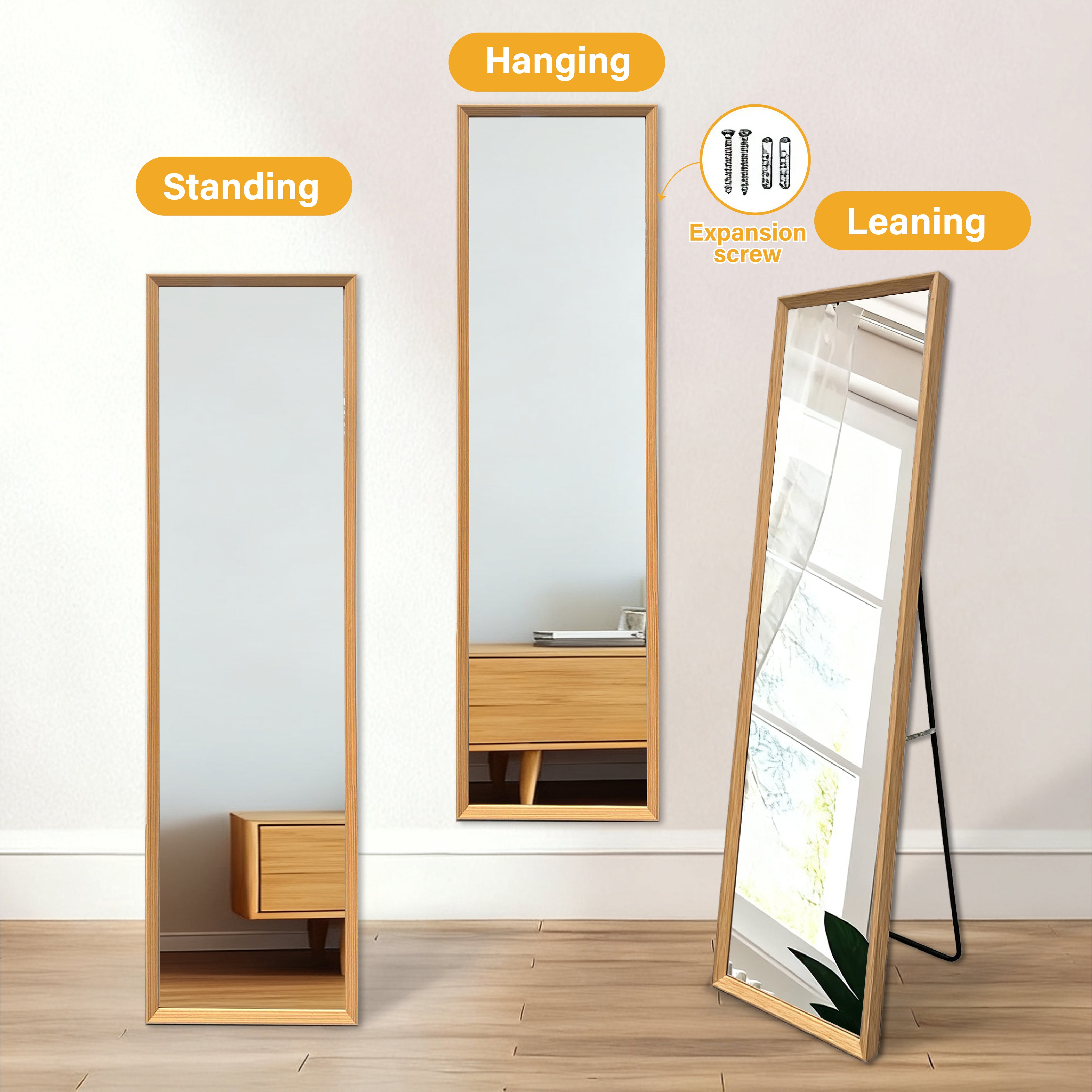 Classic Walnut Wood Frame Full Length Mirror - FLM56