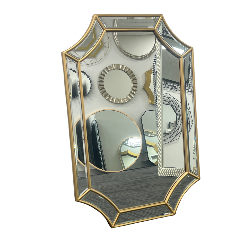 Besty Irregular Wall Mirror 60cm x 90cm Gold Solid Wood Decorative Accent