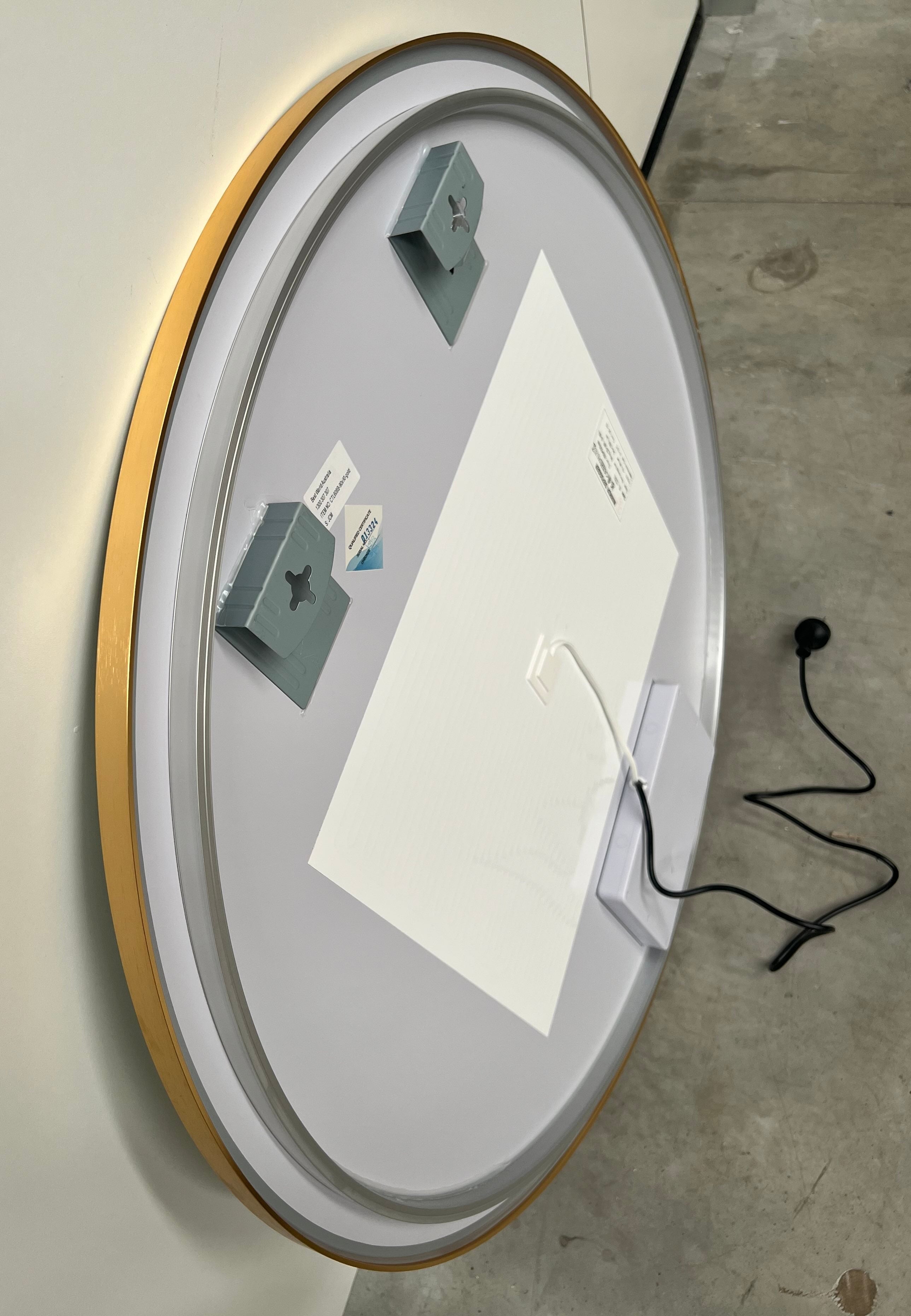 Round LED Mirror 90cm Gold Framed Backlit Defogger Dimmable