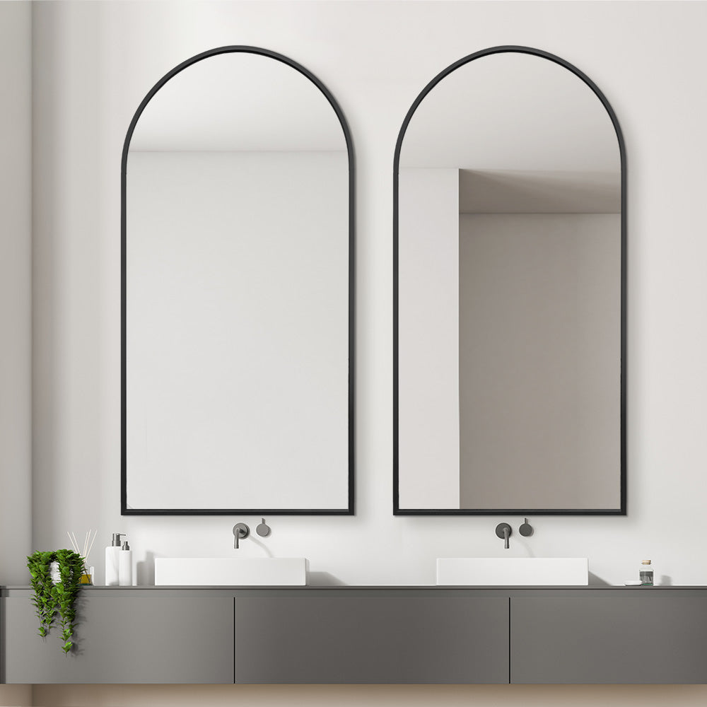 Arched Wall Mirror Black Aluminium Alloy Frame 70cm x 140cm Modern Full Body