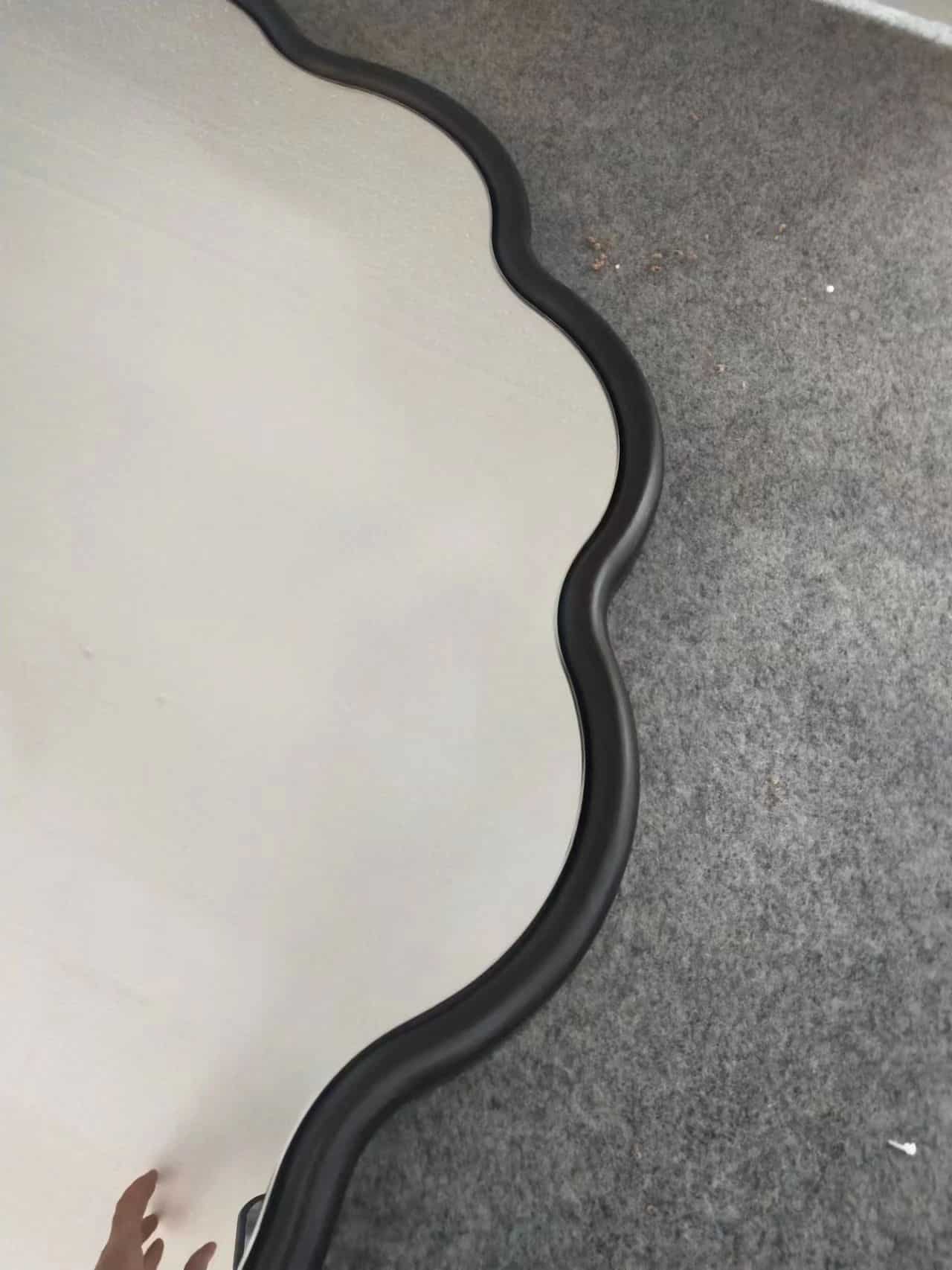 Besty Wavy Round Wall Mirror 60cm x 60cm Black MDF Frame