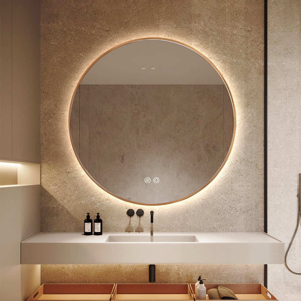 Round LED Mirror 80cm Gold Framed Backlit Defogger Dimmable