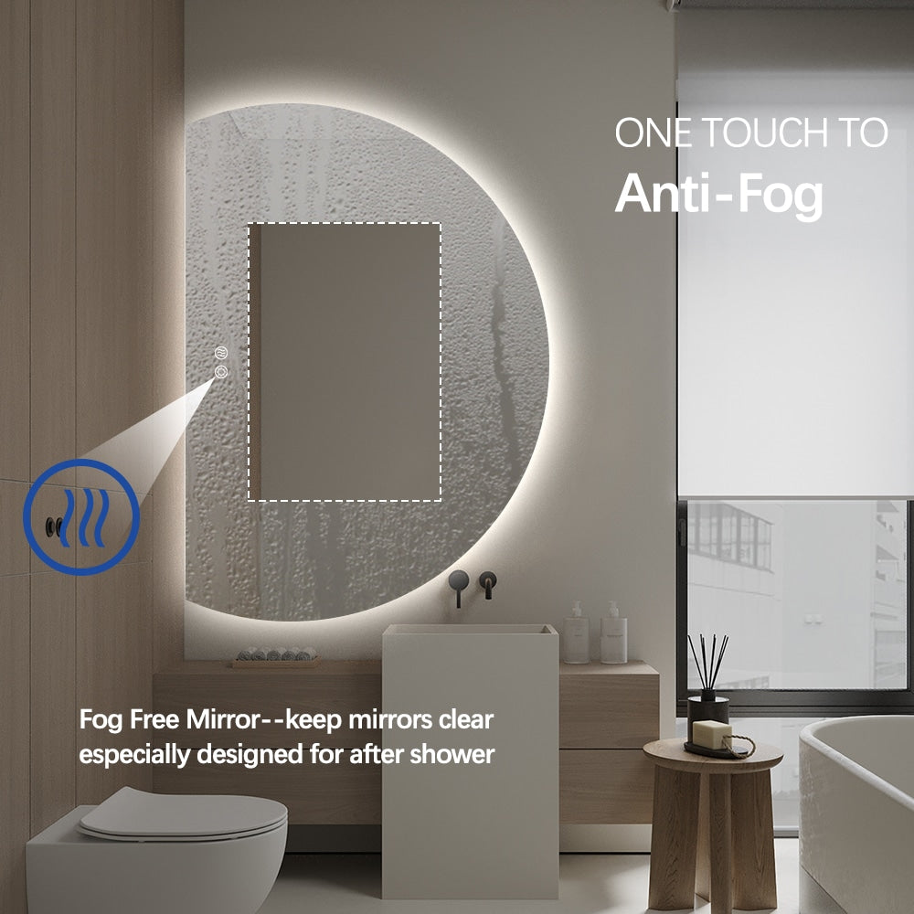 Left Cut Moon LED Mirror 91cm x 130cm Frameless Backlit Wall Mirror