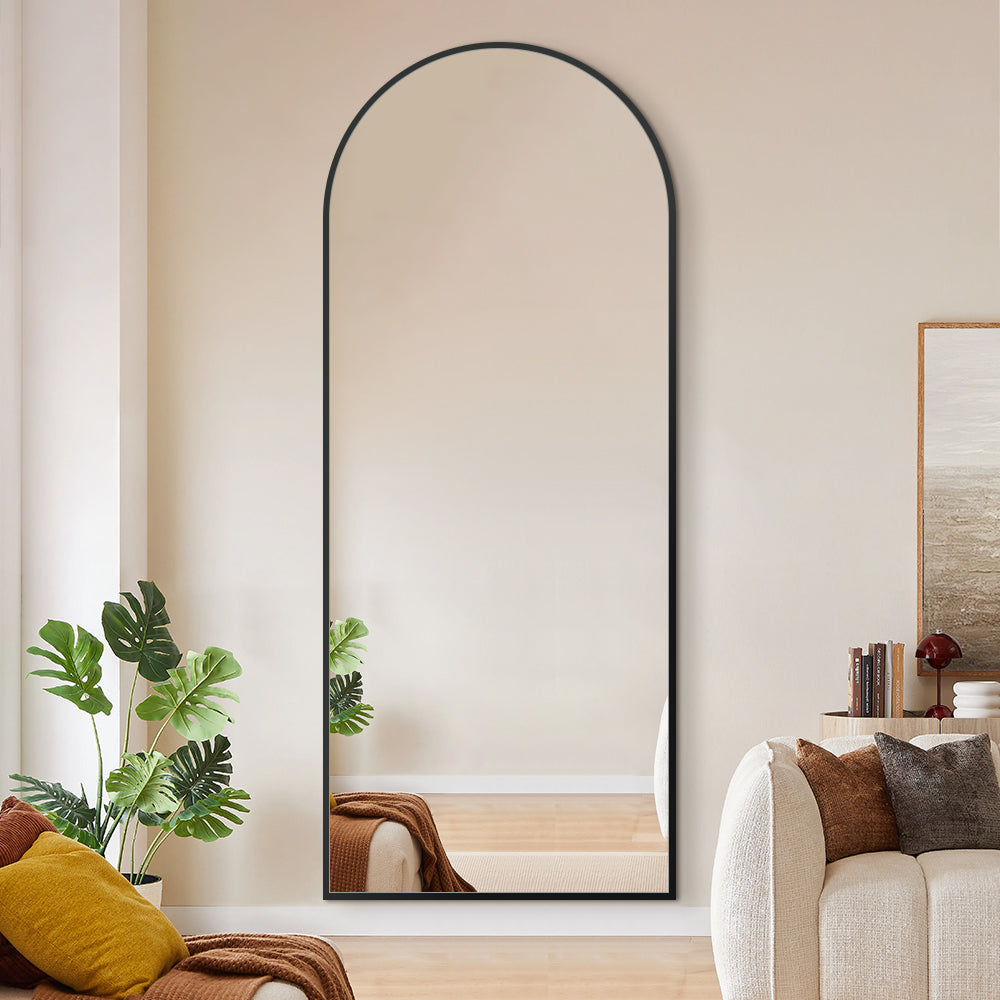 Black Arched Full Length Mirror 70cm x 170cm Minimalist Floor Mirror with Aluminium Frame