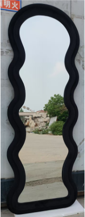 Modern Arched Wavy Velvet Full Length Mirror 160cm x 60cm Black Wall Mirror