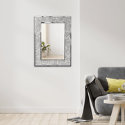 Luxury Silver Rectangular Wall Mirror with Shell Inlay 77cm x 57cm Brushed Stainless Steel Frame
