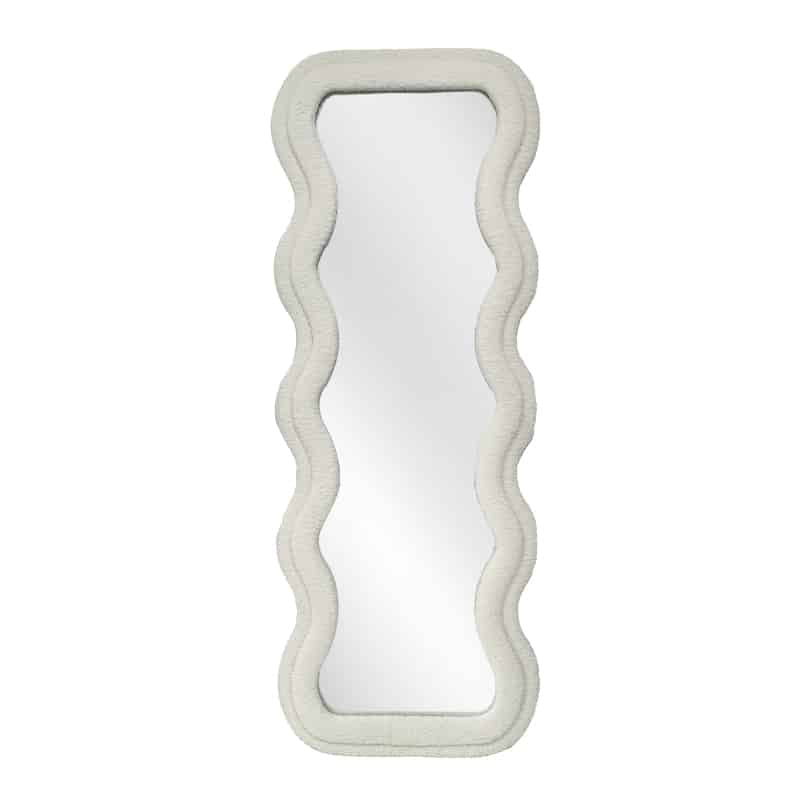 Modern Wavy Teddy Velvet Full Length Mirror 160cm x 60cm White Decorative Wall Mirror