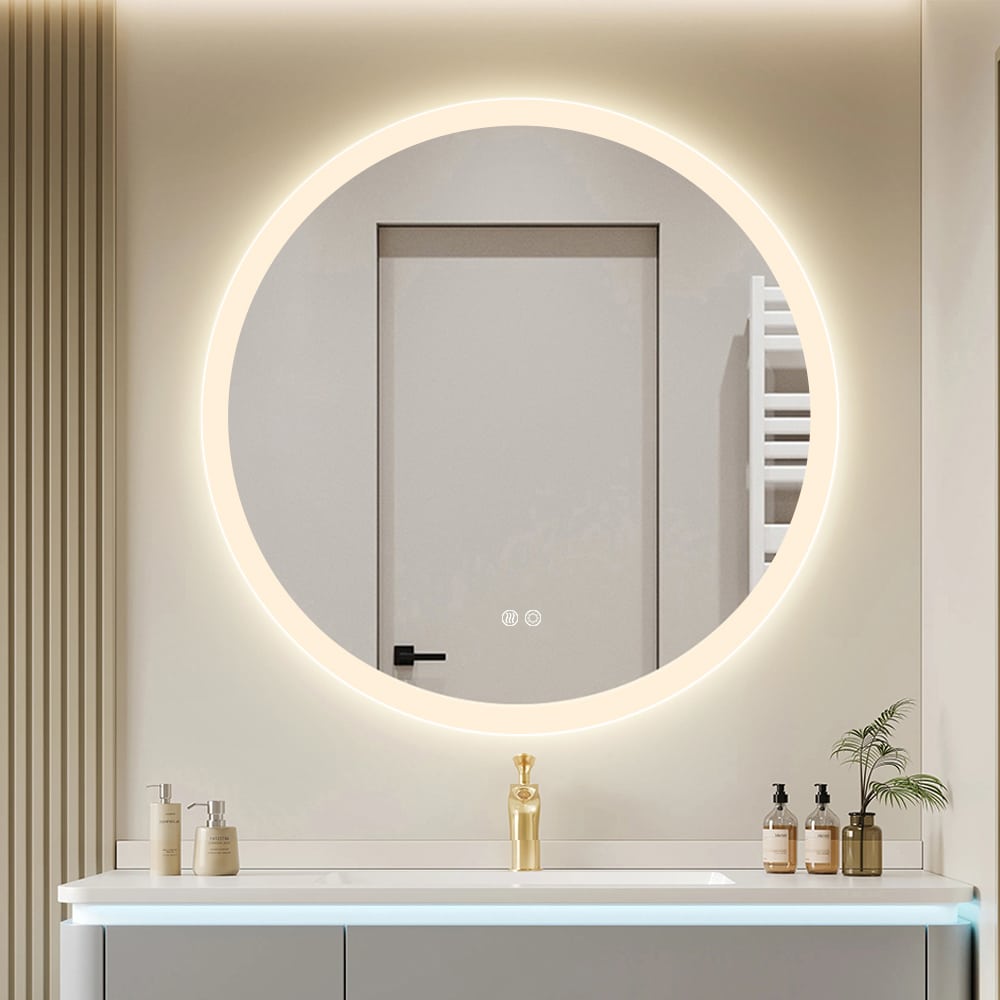 Round LED Mirror 80cm Frosted Defogger Dimmable 30mm Strip