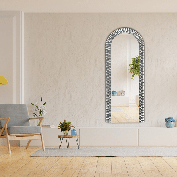 Diamond Water Drop Arch Wall Mirror 200cm x 100cm Silver Acrylic Frame