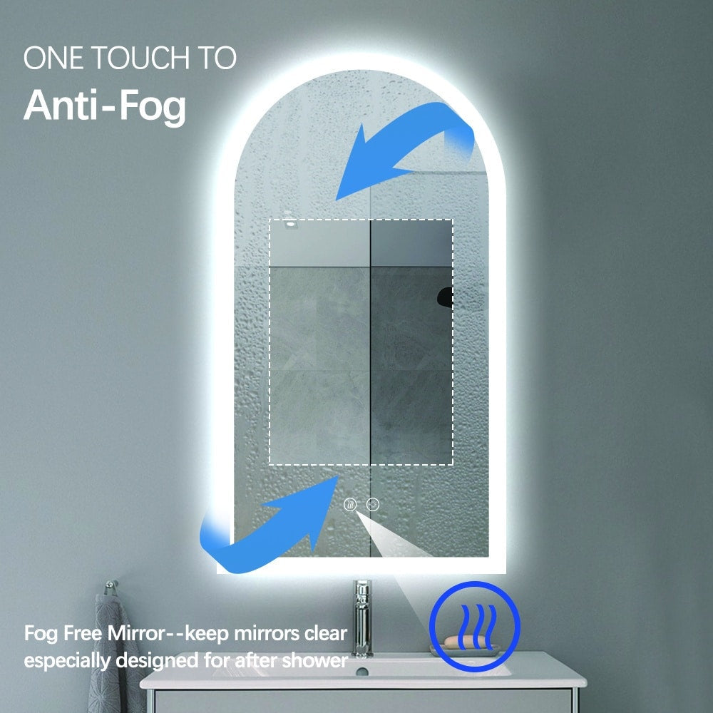 Arched LED Bathroom Mirror 90cm x 50cm Frameless Frosted Dimmable Anti Fog Defogger