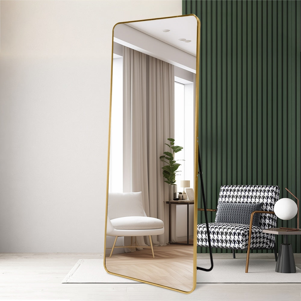 Modern Rounded Full Length Mirror 100x200cm Gold Frame Freestanding Rectangular Mirror