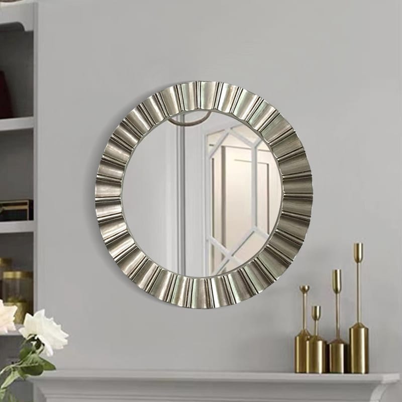 Round Modern Egypt Mirror 65cm Silver Wall Mount PU Frame Vintage Style