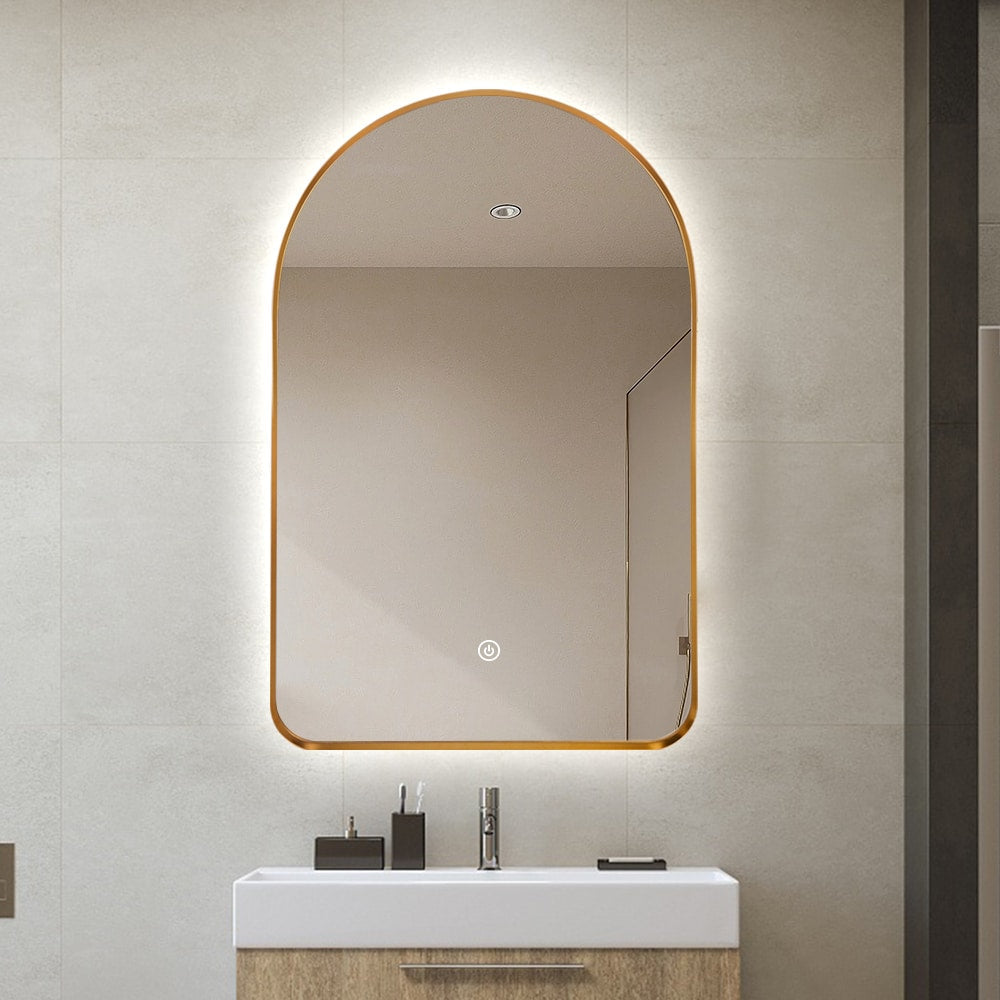 Arched LED Wall Mirror 130cm x 70cm Gold Bevel Frame Backlit Dimmable Defogger - FLM112
