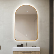 Arched LED Wall Mirror 130cm x 70cm Gold Bevel Frame Backlit Dimmable Defogger - FLM112