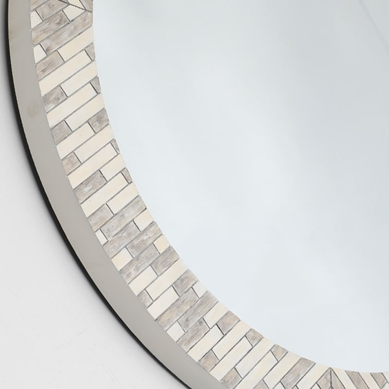 Round Zebra Mosaic Mirror 60cm Grey Wall Mount MDF Frame Modern Accent