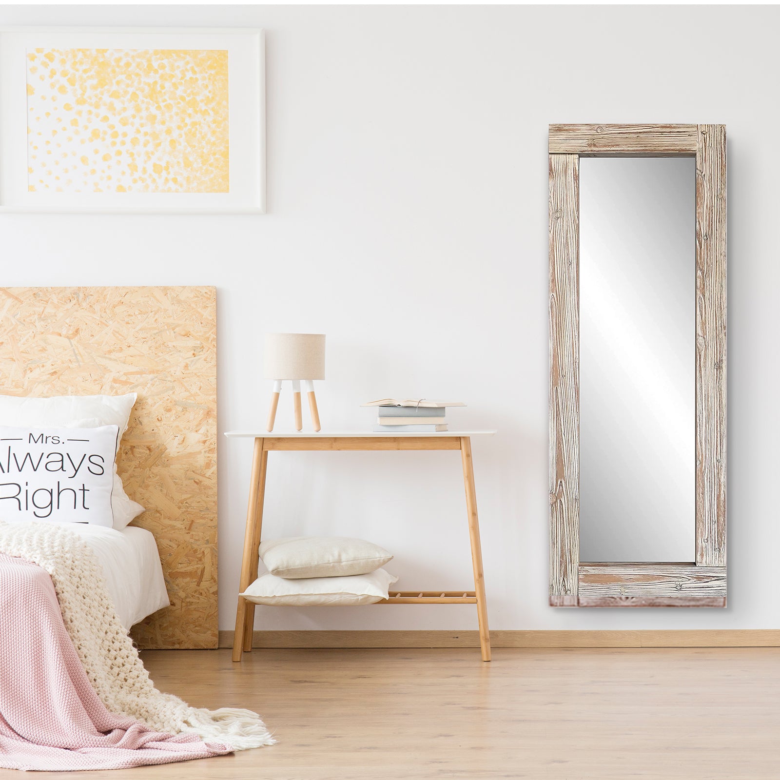 Rustic Wood Frame Mirror (White) - FLM26