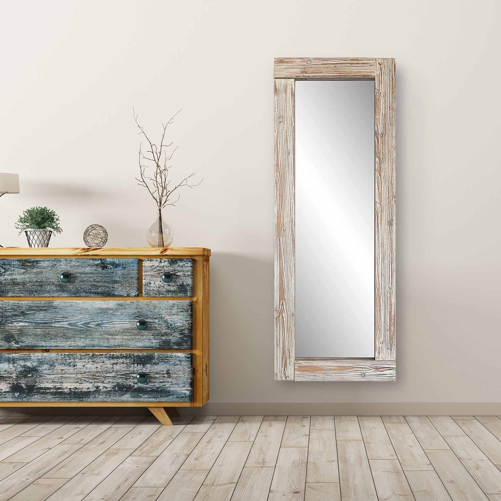 Rustic Wood Frame Mirror (White) - FLM26