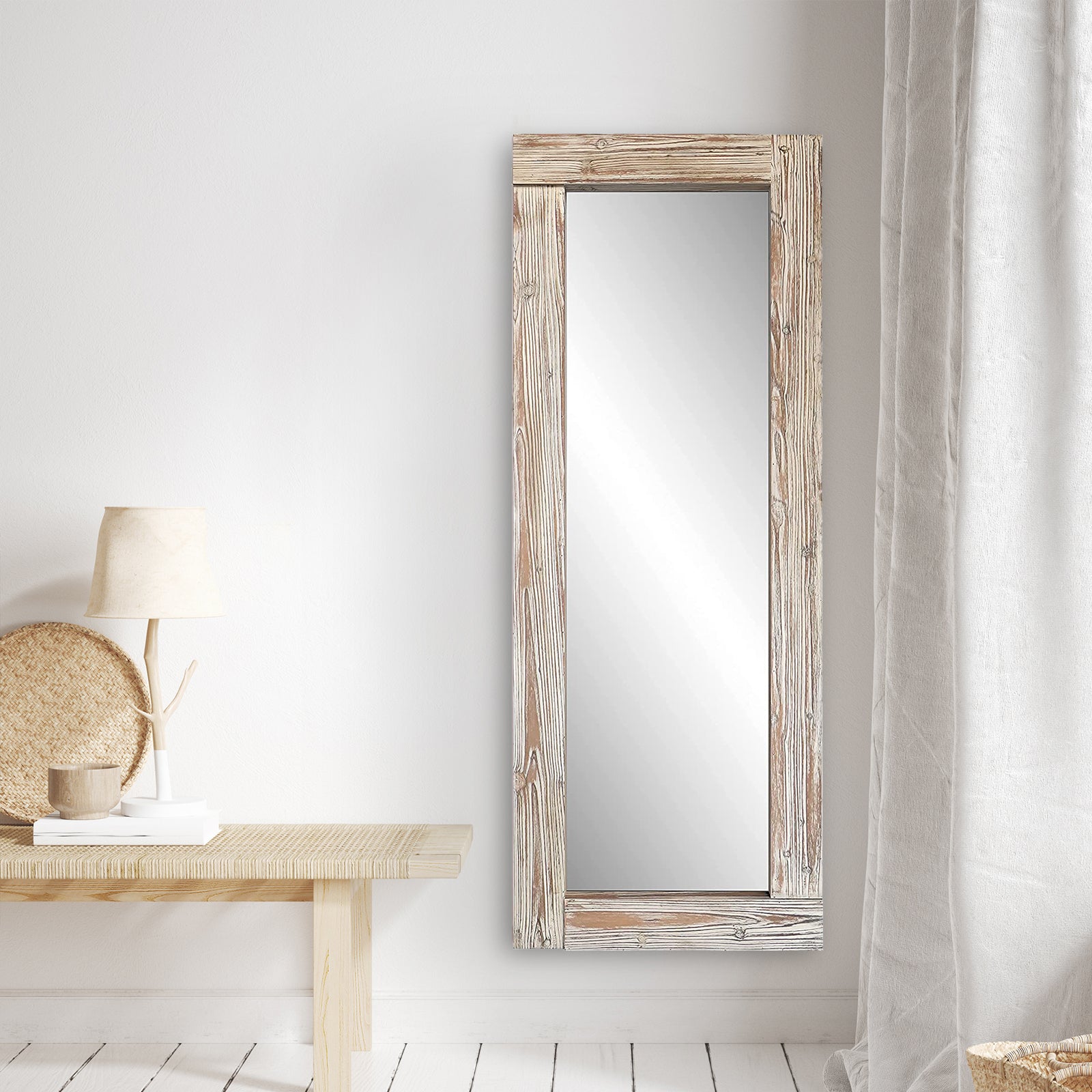Rustic Wood Frame Mirror (White) - FLM26