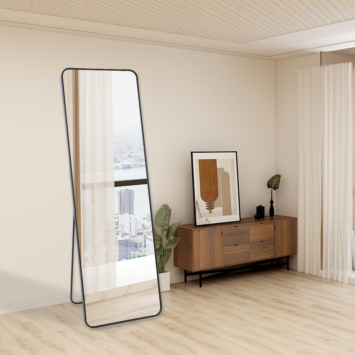 Crystal View Black Frame Full Length Mirror - FLM37