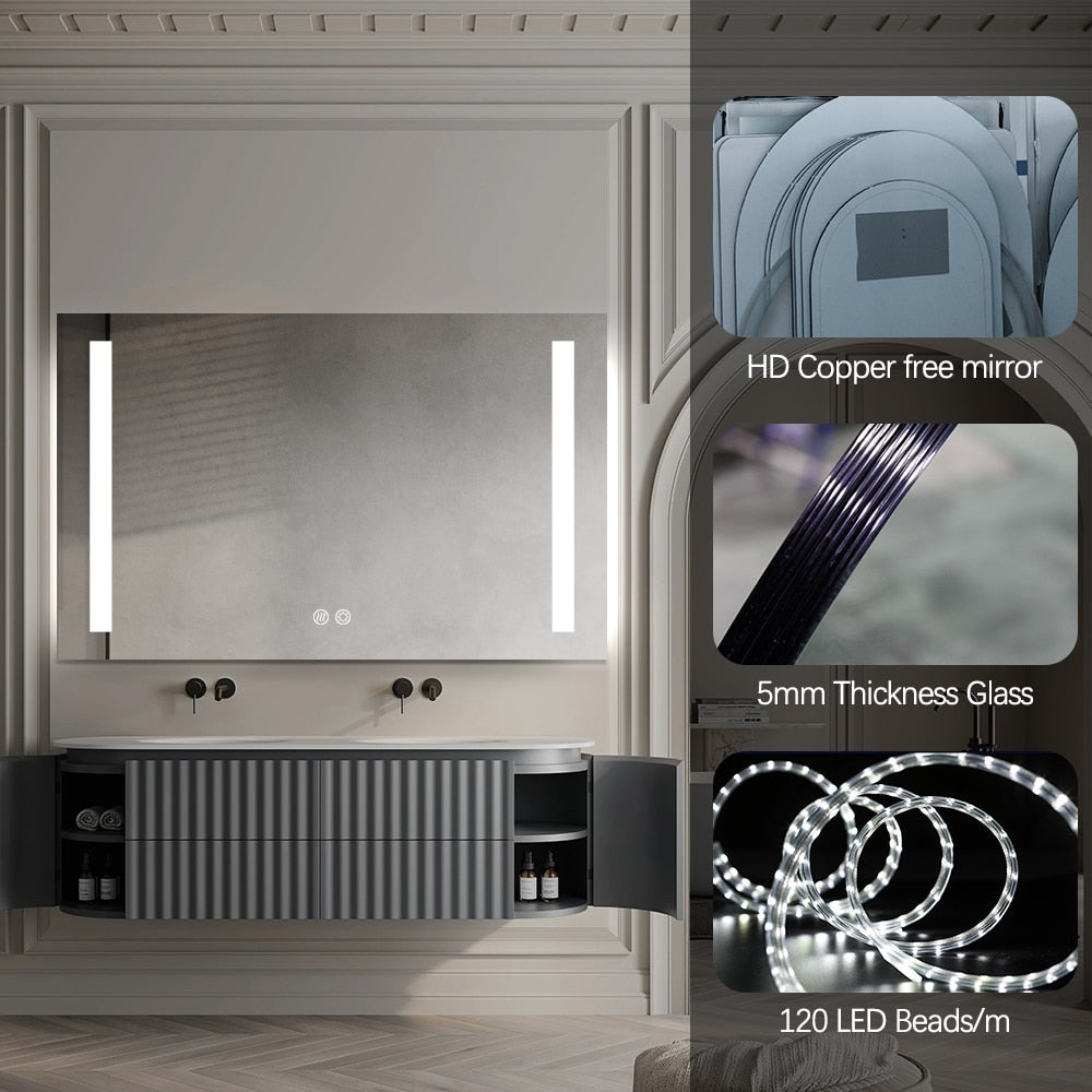 Rectangular Double-Sided Frosted Frontlit LED Mirror 60cm x 80cm Frameless Wall Mounted