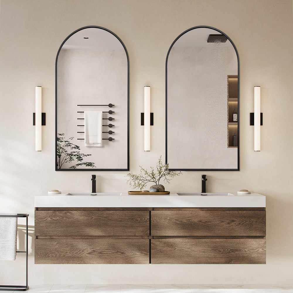 Arched Wall Mirror Black Aluminium Alloy Frame 50cm x 100cm Modern Full Body