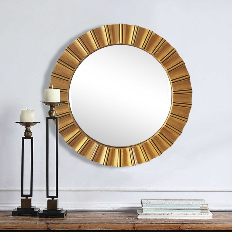 Round Modern Egypt Mirror 65cm Gold Wall Mount PU Frame Vintage Style