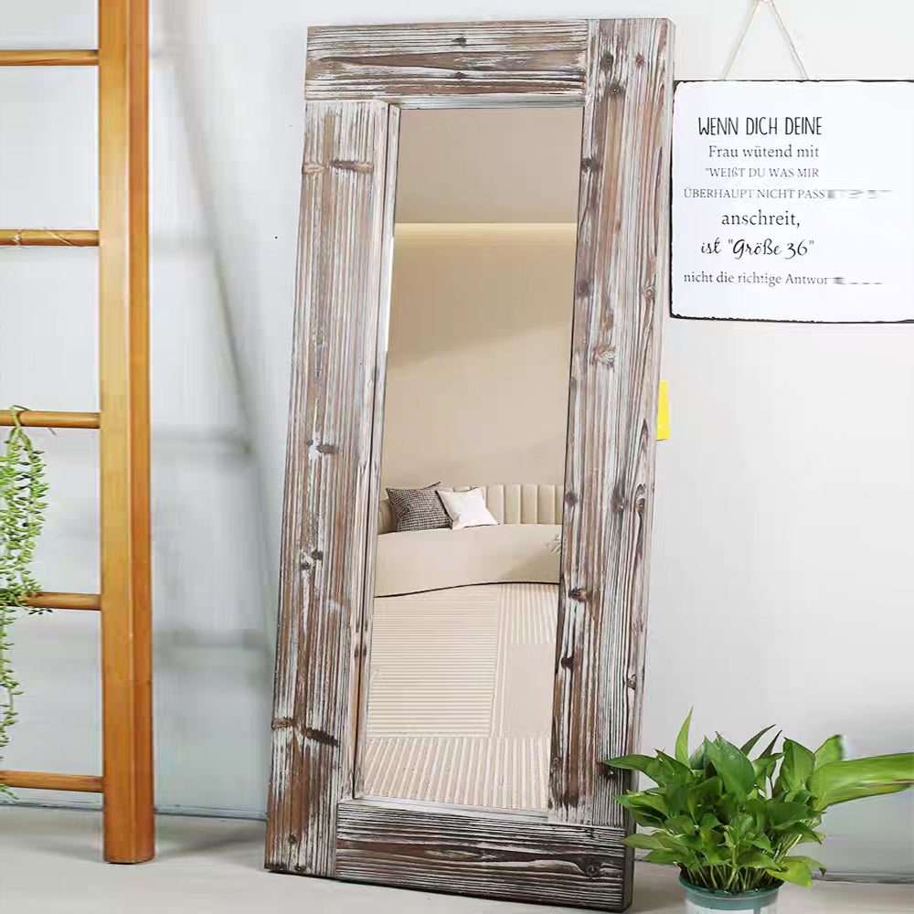 Rustic Wood Frame Full Length Mirror (White) - FLM26