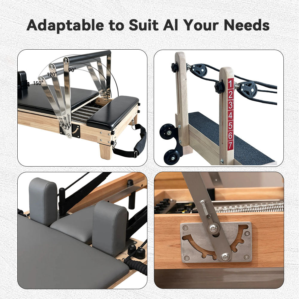 Formora Foldable Oak Wood Pilates Reformer - Home Studio Edition, 6-Spring with Jump Board