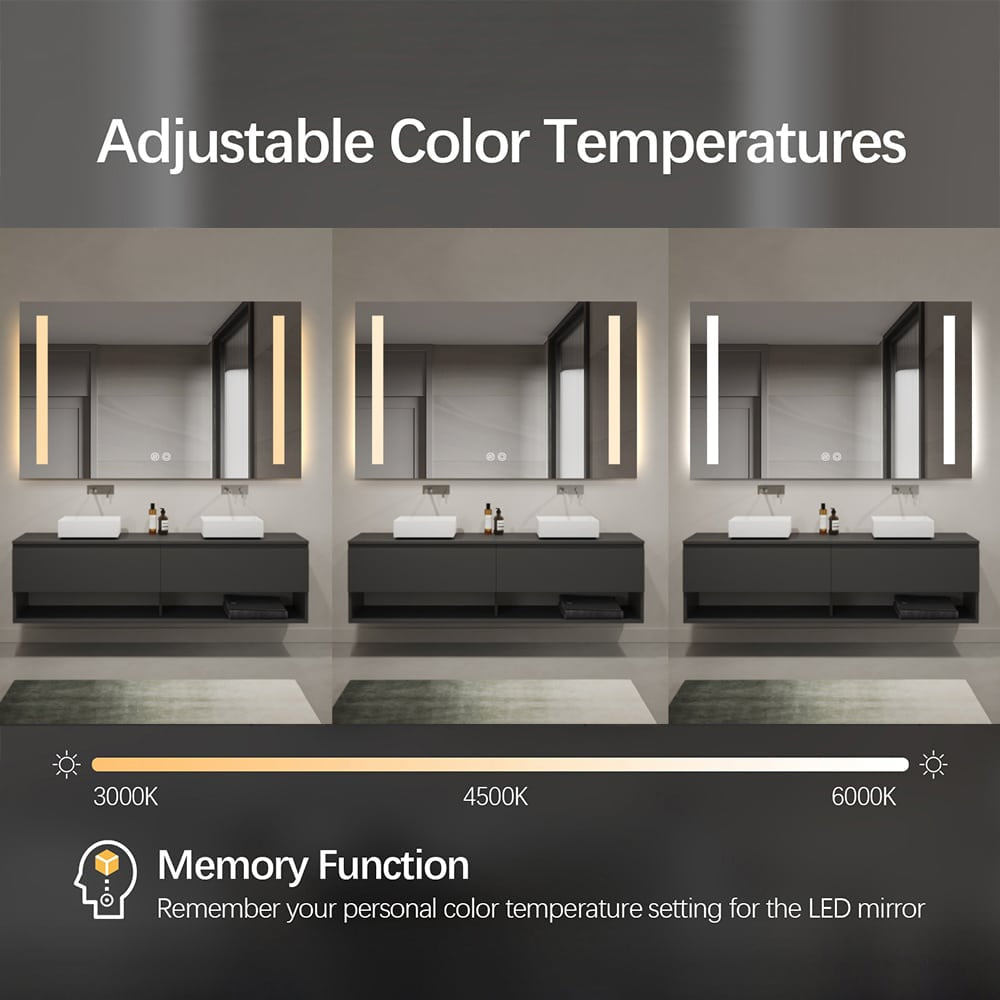 Rectangular Double-Sided Frosted Frontlit LED Mirror 75cm x 120cm Frameless Wall Mounted