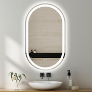 Oval LED Mirror Frameless Frosted Bathroom Mirror with Defogger & Dimmable 30mm LED Strip 100cm x 50cm