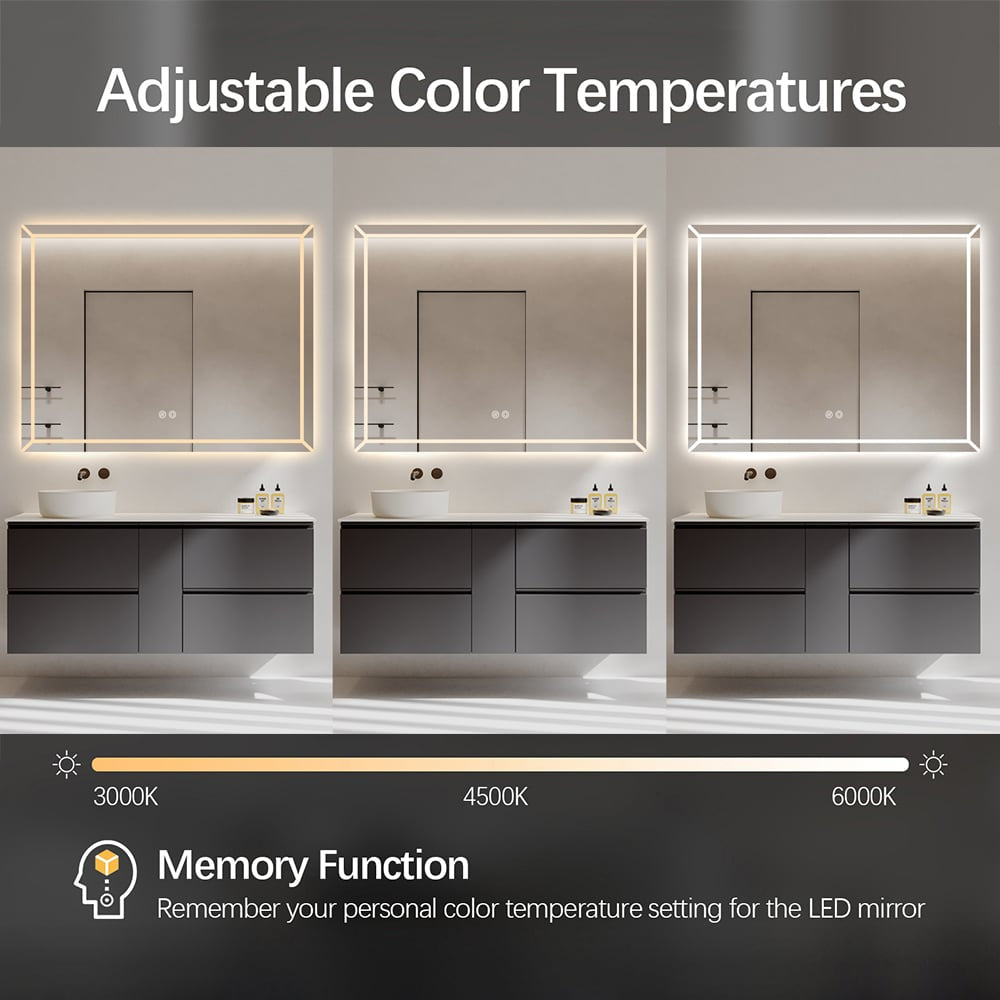 Rectangular Frosted LED Mirror Frontlit 70cm x 90cm Frameless