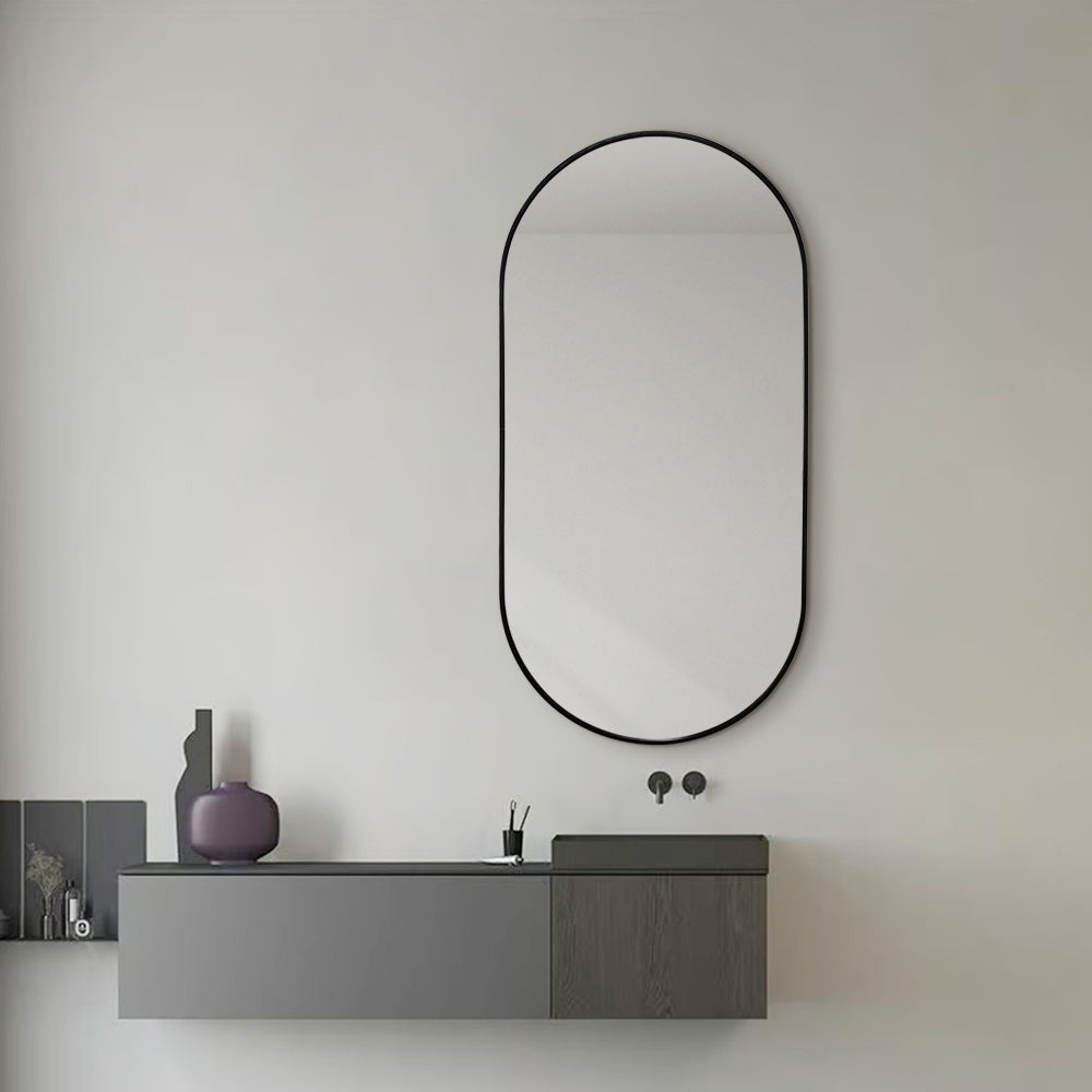 Oval Classic Wall Mirror 60cm x 120cm Black Aluminium Alloy Frame