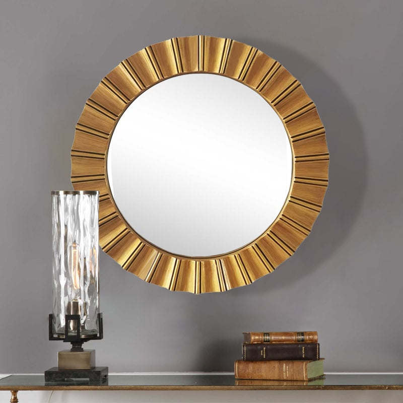 Round Modern Egypt Mirror 65cm Gold Wall Mount PU Frame Vintage Style