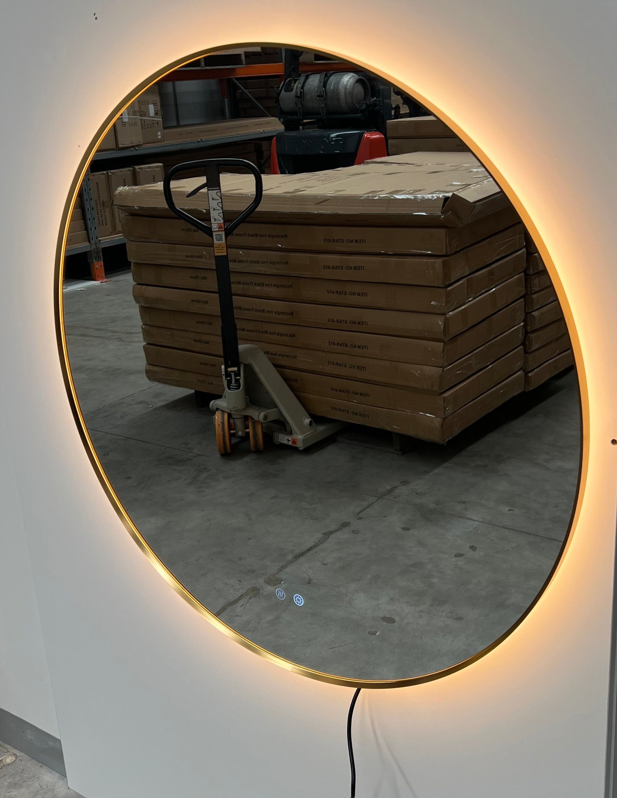 Round LED Mirror 90cm Gold Framed Backlit Defogger Dimmable
