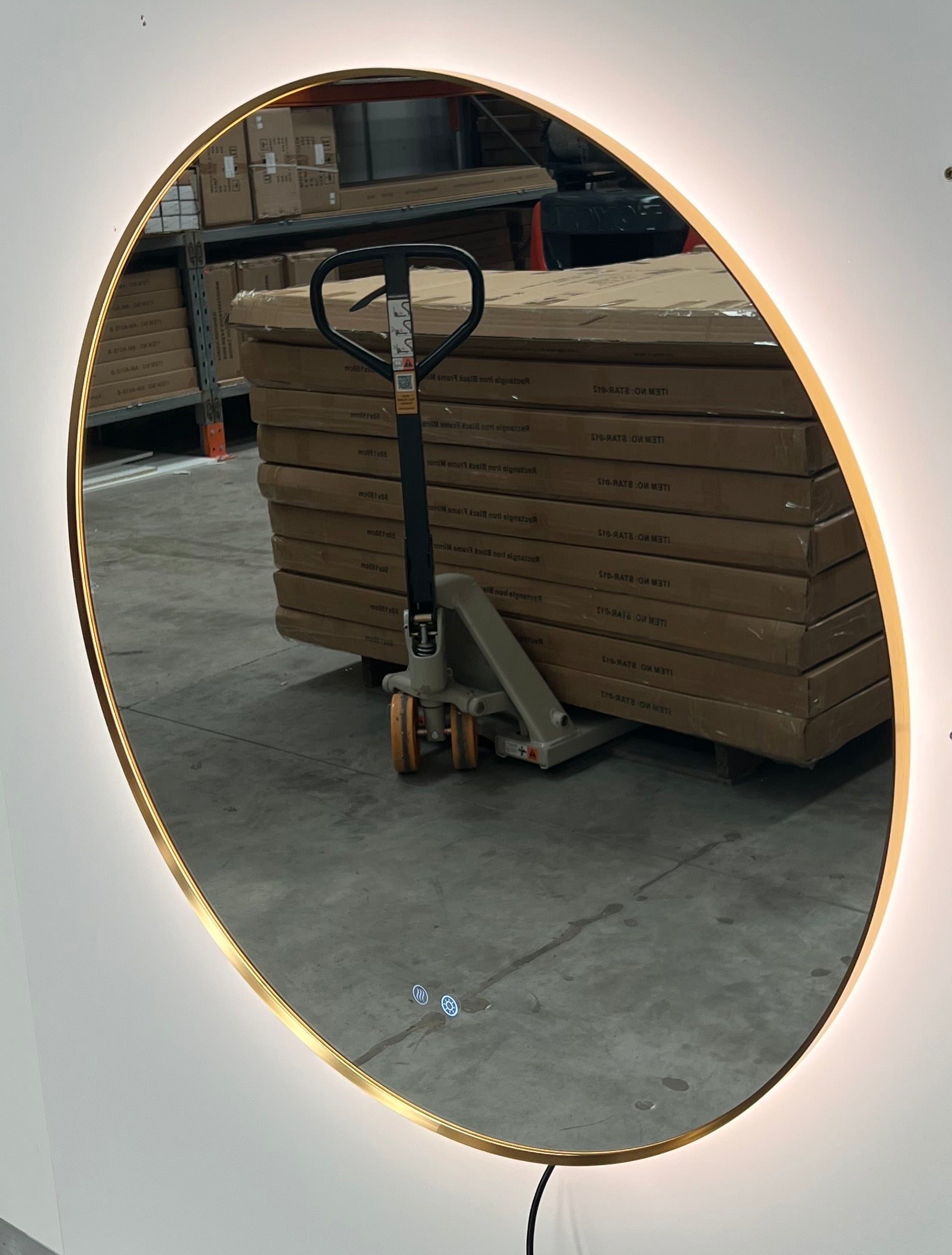 Round LED Mirror 90cm Gold Framed Backlit Defogger Dimmable