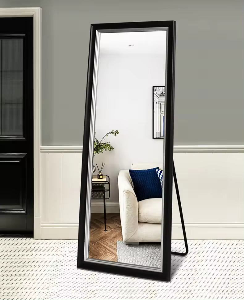 Rectangular Full Length Mirror 80cm x 180cm Black PS Frame Floor Standing Dressing Bedroom Mirror Modern Style