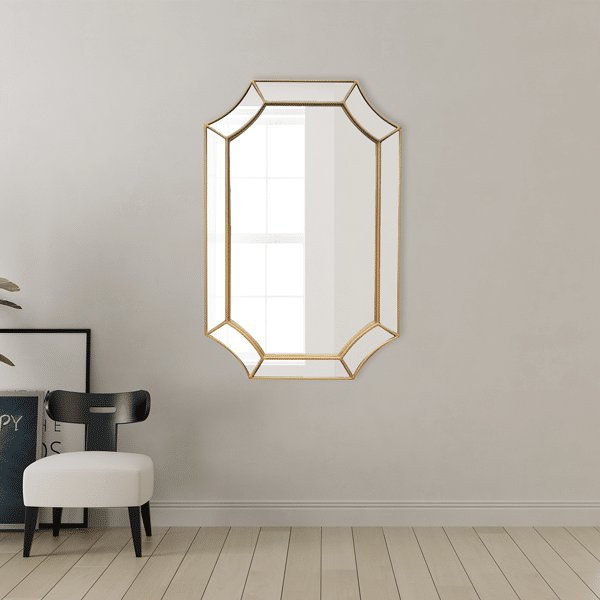 Besty Irregular Wall Mirror 60cm x 90cm Gold Solid Wood Decorative Accent