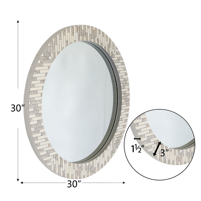 Round Zebra Mosaic Mirror 60cm Grey Wall Mount MDF Frame Modern Accent