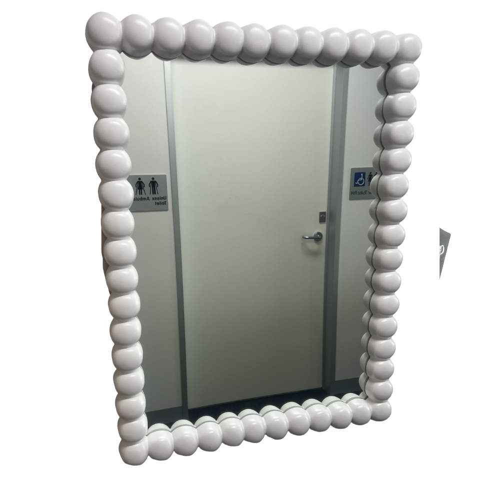 Beaded Rectangular Mirror 90cm x 60cm White PU Frame Decorative Wall Mirror with Ball Accents