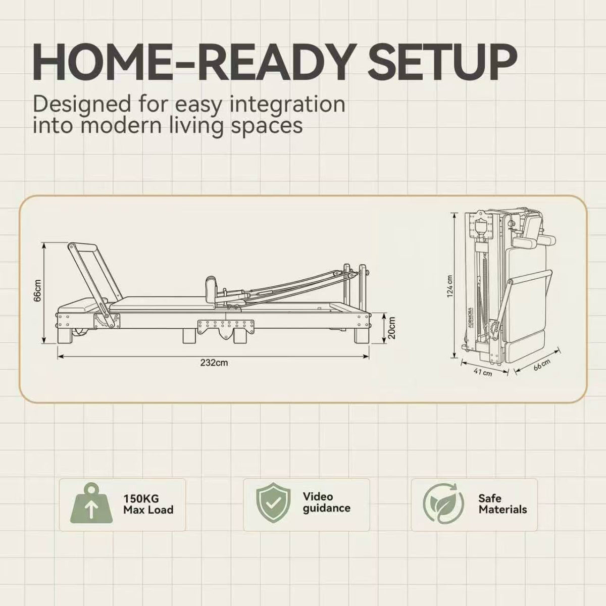 Formora Foldable Oak Wood Pilates Reformer - Home Studio Edition, 6-Spring with Jump Board