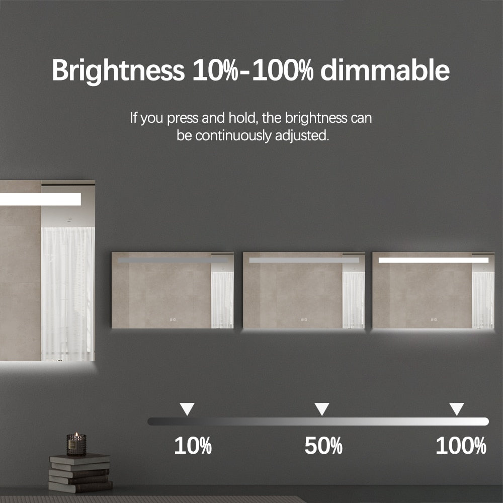Rectangular LED Bathroom Mirror 75cm x 120cm Frameless Frosted Frontlit Top Strip