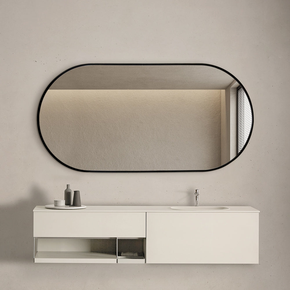 Oval Classic Wall Mirror 60cm x 120cm Black Aluminium Alloy Frame