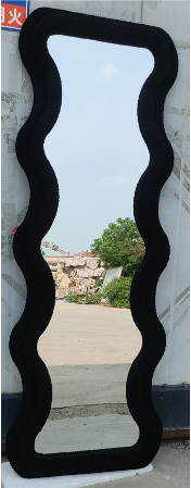 Modern Wavy Teddy Velvet Full Length Mirror 160cm x 60cm Black Decorative Wall Mirror