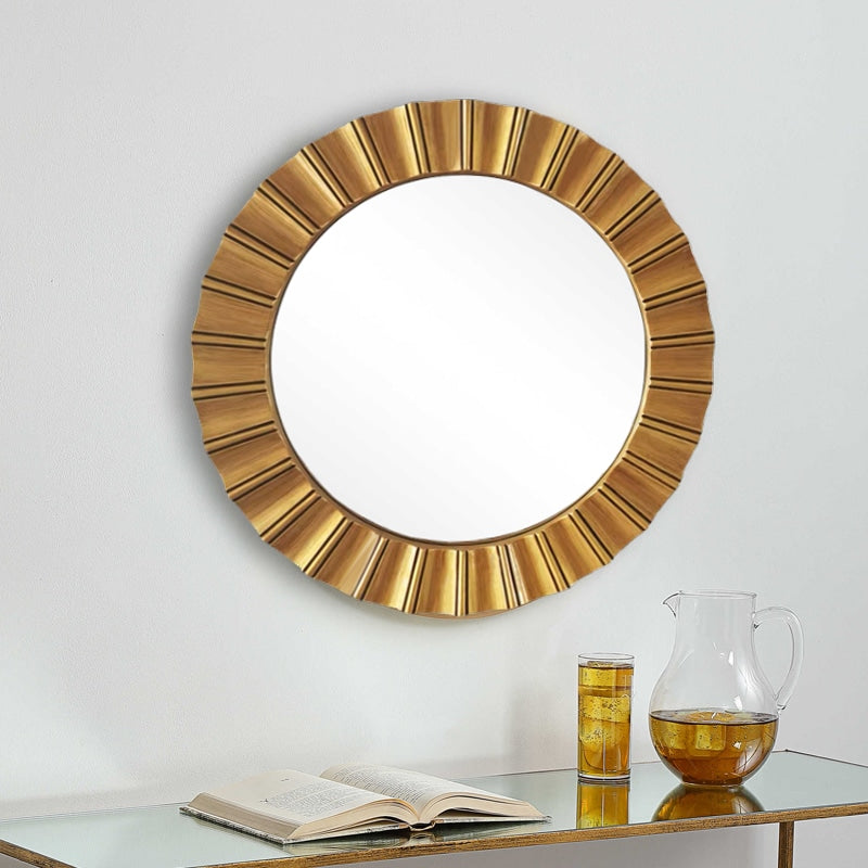 Round Modern Egypt Mirror 65cm Gold Wall Mount PU Frame Vintage Style