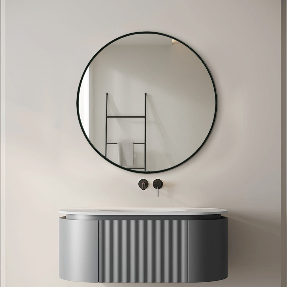 Black Framed Classic Round 60cm Decorative Wall Mirror for Living Rooms Bedrooms Bathrooms
